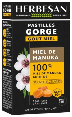 Herbesan Pastilles Gorge 100% Miel de Manuka IAA10+ 8 Pastilles