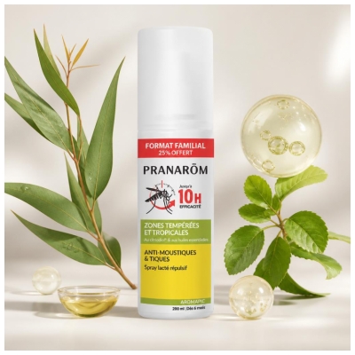 Pranarôm Aromapic Spray Lacté Anti-Moustiques & Tiques Zones Tropicales et Tempérées 200 ml
