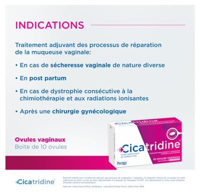 Cicatridine - 10 Ovules Vaginaux - Sécheresse Vaginale et Favorisant la Cicatrisation
