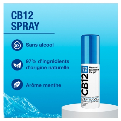 Cb12 Spray Haleine Fraîche Instantanée - Sans Alcool - Arôme Menthe - Anti-Mauvaise Haleine - Format Nomade - 15 ml