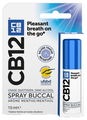 Cb12 Spray Haleine Fraîche Instantanée - Sans Alcool - Arôme Menthe - Anti-Mauvaise Haleine - Format Nomade - 15 ml