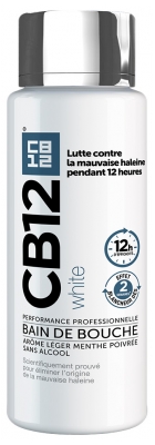 Cb12 Bain de Bouche White – Sans Alcool - Aide à Blanchir Les Dents - Protection Scientifiquement Prouvée Contre la Mauvaise Haleine Pendant 16 Heures – Combat la Cause de la Mauvaise Haleine – Fraîcheur Longue Durée – Menthe Douce - 250 ml