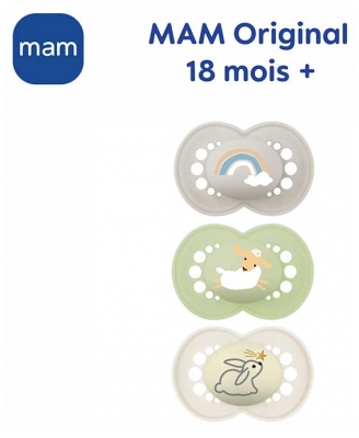 MAM 2 Sucettes Original Nature + 1 Sucette Original Nuit Dès 18 Mois - Modèle : Beige/Gris/Vert