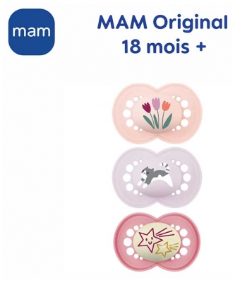 MAM 2 Sucettes Original Nature + 1 Sucette Original Nuit Dès 18 Mois - Modèle : Rose/Mauve