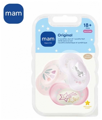 MAM 2 Sucettes Original Nature + 1 Sucette Original Nuit Dès 18 Mois - Modèle : Rose/Mauve