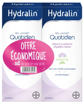 Hydralin Quotidien - Gel Intime - Lot de 2 x 200 ml (-20 % Sur le 2Ème) - Savon - Hygiène Intime