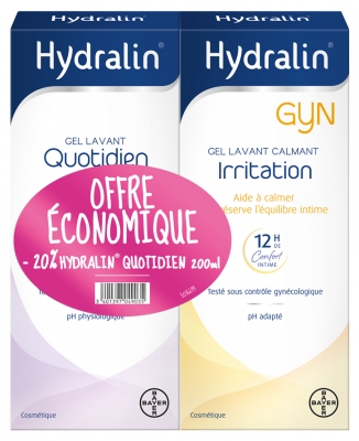 Hydralin Quotidien et Gyn - Soins Intimes - Lot de 2 x 200 ml (-20 % Sur le Quotidien) Hygiène Intime