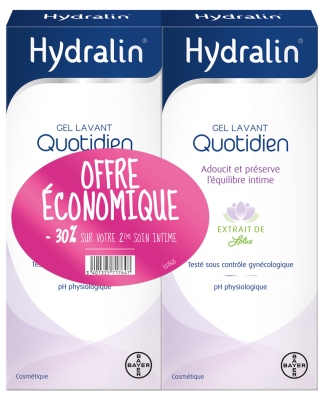 Hydralin Quotidien - Gel Intime - Lot de 2 x 400 ml (-30 % Sur le 2Ème) - Savon - Hygiène Intime