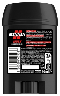 Mennen Déodorant Stick 48H Anti-Traces Musk 60 ml