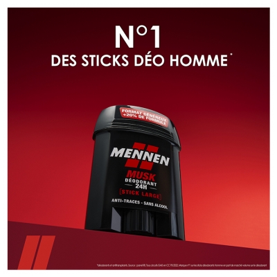 Mennen Déodorant Stick 48H Anti-Traces Musk 60 ml