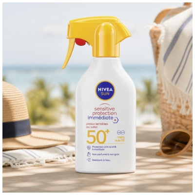 Nivea Sun Sensitive Protection Immédiate Spray Solaire Peaux Sensibles au Soleil SPF50+ 250 ml