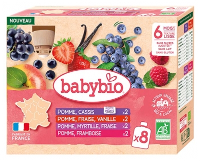 Babybio Gourdes Multiparfums 6 Mois et + Bio 8 x 90 g