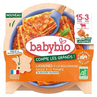Babybio Lasagnes Bolognaise Sauce Tomate 15 Mois à 3 Ans Bio 200 g