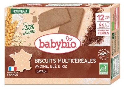 Babybio Biscuits Multicéréales Cacao 12 Mois et + Bio 6 x 2 Biscuits