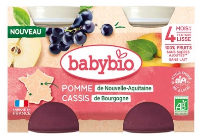 Babybio Cassis Pomme 4 Mois et + Bio 2 Pots de 130 g