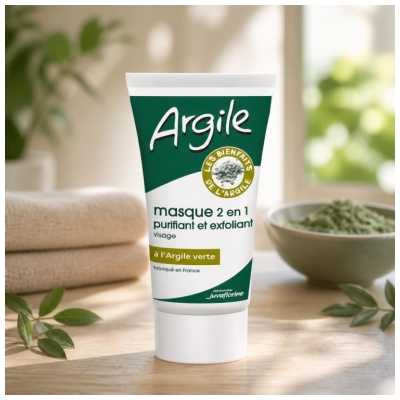 Juvaflorine Visage Masque Purifiant & Exfoliant 2 en 1 Argile Verte 70g