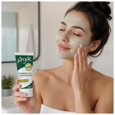 Juvaflorine Visage Masque Purifiant & Exfoliant 2 en 1 Argile Verte 70g