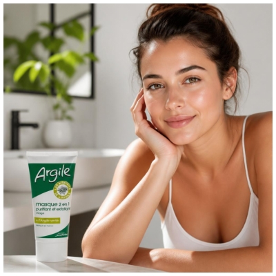 Juvaflorine Visage Masque Purifiant & Exfoliant 2 en 1 Argile Verte 70g