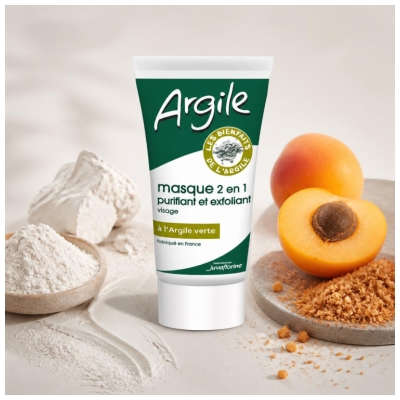 Juvaflorine Visage Masque Purifiant & Exfoliant 2 en 1 Argile Verte 70g
