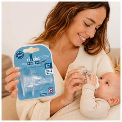 Dodie 2 Tétines Rondes Anti-Colique 3 Vitesses Débit Moyen 0-6 Mois