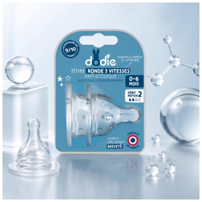 Dodie 2 Tétines Rondes Anti-Colique 3 Vitesses Débit Moyen 0-6 Mois
