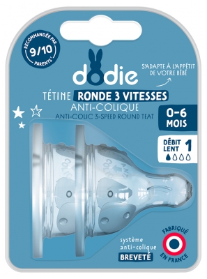Dodie 2 Tétines Rondes Anti-Colique 3 Vitesses Débit Lent 0-6 Mois
