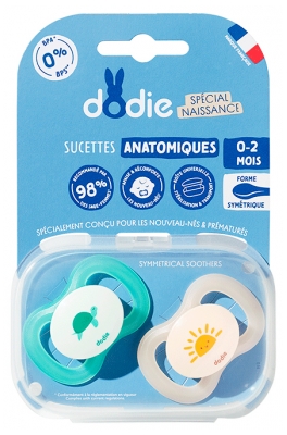 Dodie Sucette Anatomique Duo 0-2Mois Newborn Crabe N2 - Modèle : Tortue/Soleil