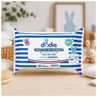 Dodie Lingettes Nettoyantes Compostables 60 Unités Grand Format