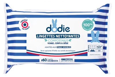 Dodie Lingettes Nettoyantes Compostables 60 Unités Grand Format