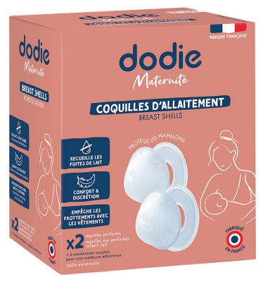 Dodie Coquilles d'Allaitement - 2 Coquilles Perforées 2 Coquilles Recueil-Lait Non Perforées