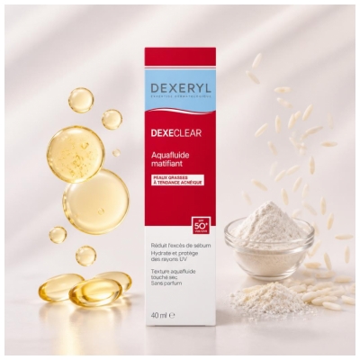 Dexeryl Dexeclear Aquafluide Matifiant Peaux Grasses à Tendance Acnéique SPF50+ 40 ml