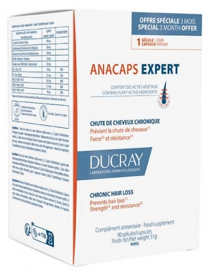Ducray Anacaps Expert Chute de Cheveux Chronique Cure Complète 3 Mois 90 Caps