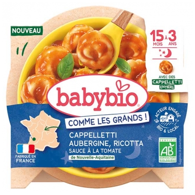 Babybio Cappelletti Ricotta Aubergine Sauce à la Tomate 15 Mois à 3 Ans Bio 190 g