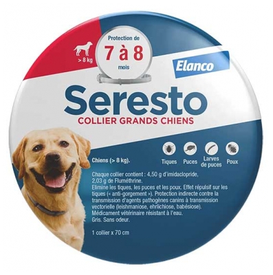 Seresto Collier Grands Chiens Anti-Puces et Anti-Tiques 8 kg et Plus
