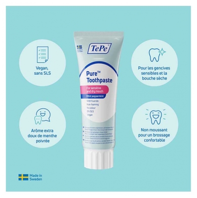 TePe Pure Dentifrice Menthe Douce Bouche Sèche et Sensible 75 ml