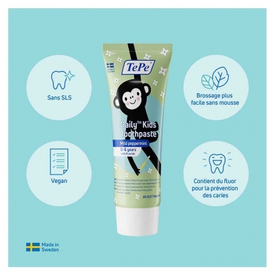 TePe Daily Kids Dentifrice Quotidien Menthe Douce de 0 à 6 ans 75 ml