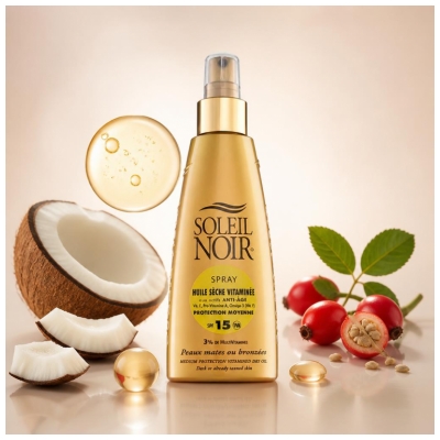 Soleil Noir Spray Huile Sèche Vitaminée 15 Protection Moyenne