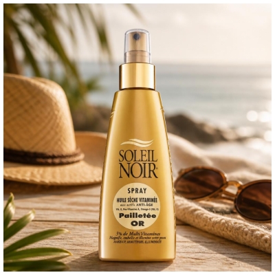 Soleil Noir Spray Huile Sèche Vitaminée Pailletée or