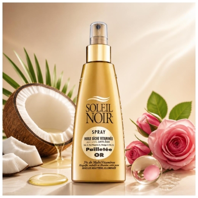 Soleil Noir Spray Huile Sèche Vitaminée Pailletée or