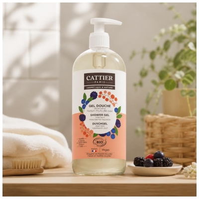 Cattier Gel Douche Sans Sulfate Aloe Vera Parfum Fruits des Bois Bio 1 L