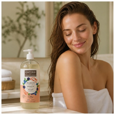 Cattier Gel Douche Sans Sulfate Aloe Vera Parfum Fruits des Bois Bio 1 L