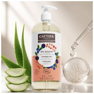 Cattier Gel Douche Sans Sulfate Aloe Vera Parfum Fruits des Bois Bio 1 L