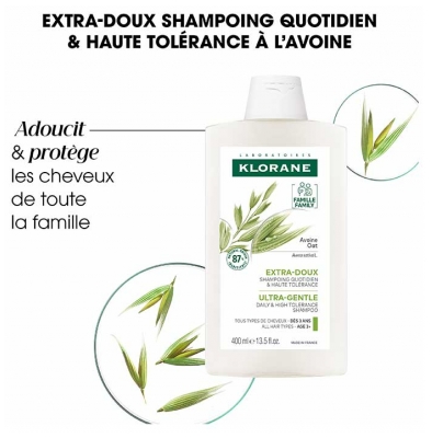 Klorane Extra-Doux - Tous Types de Cheveux Shampoing à l'Avoine Dès 3 Ans 400 ml