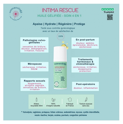 Womanology Huile Gélifiée 4en1 Vulve + Périnée Intime Rescue 50 ml