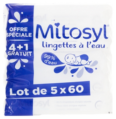 Mitosyl Lingettes à l'Eau Lot de 5 x 60 Lingettes dont 60 Offertes