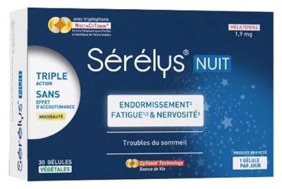 Sommeilérélys® Nuit - Complément Alimentaire à Base de Plantes Pour Les Troubles du - Endormissement (2) - Fatigue (1 ; 3) - Nervosité (3) - 30 Gélules