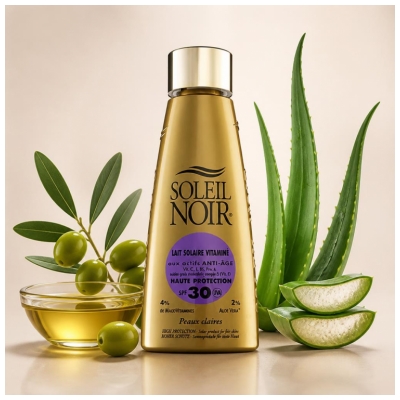 Soleil Noir Lait Solaire Vitaminé Haute Protection Peaux Claires SPF30 150 ml