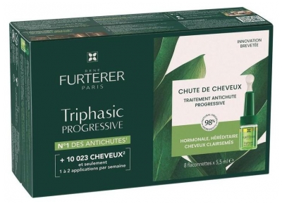 René Furterer Triphasic Progressive Traitement Antichute Longévité & Densité 8 Ampoules de 5,5 ml