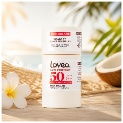 Lovea Stick Solaire Zones Sensibles et Visage Monoï de Tahiti Haute Protection SPF50 40 g
