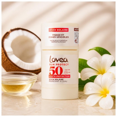 Lovea Stick Solaire Zones Sensibles et Visage Monoï de Tahiti Haute Protection SPF50 40 g